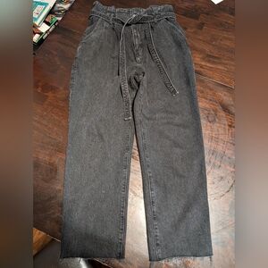 Abercrombie & Fitch Gray High Waist Frayed Paperbag Mom Jean, Women's 10